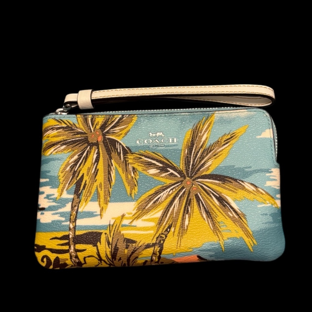 Coach Tropical Print Wristlet in Blue and Yellow